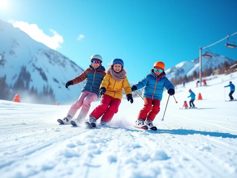 Family enjoying skiing at mountain resort