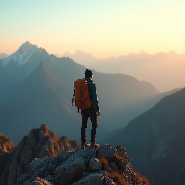 Adventure traveler exploring scenic mountains