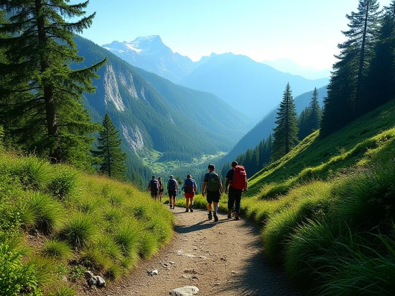 Hikers on scenic mountain trail