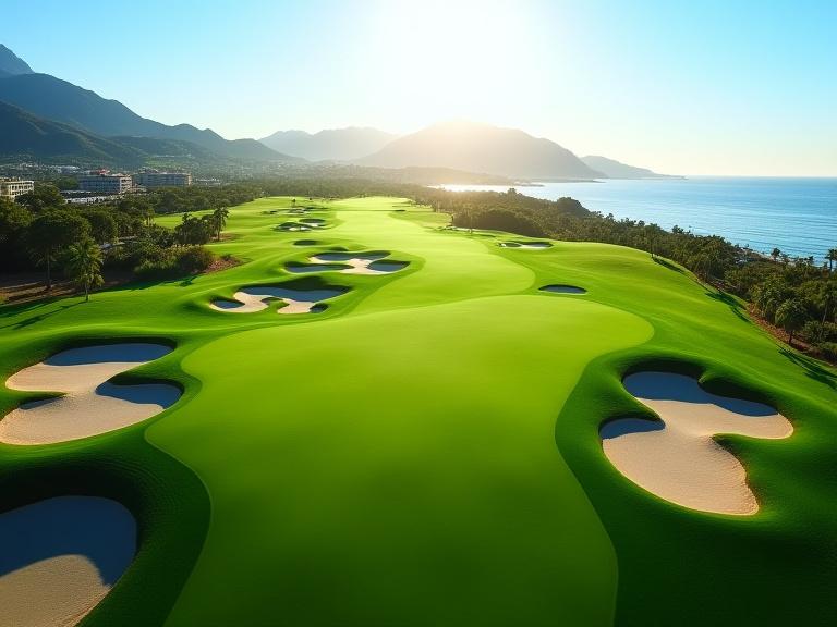Luxury golf course with scenic mountain views